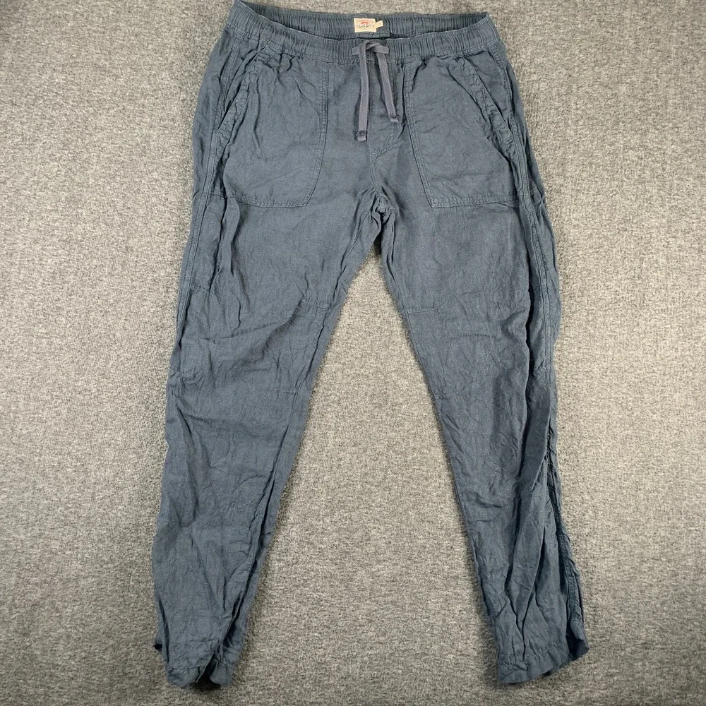 Faherty Linen Pants Men Large Blue Pull On Drawstring Preppy Modern